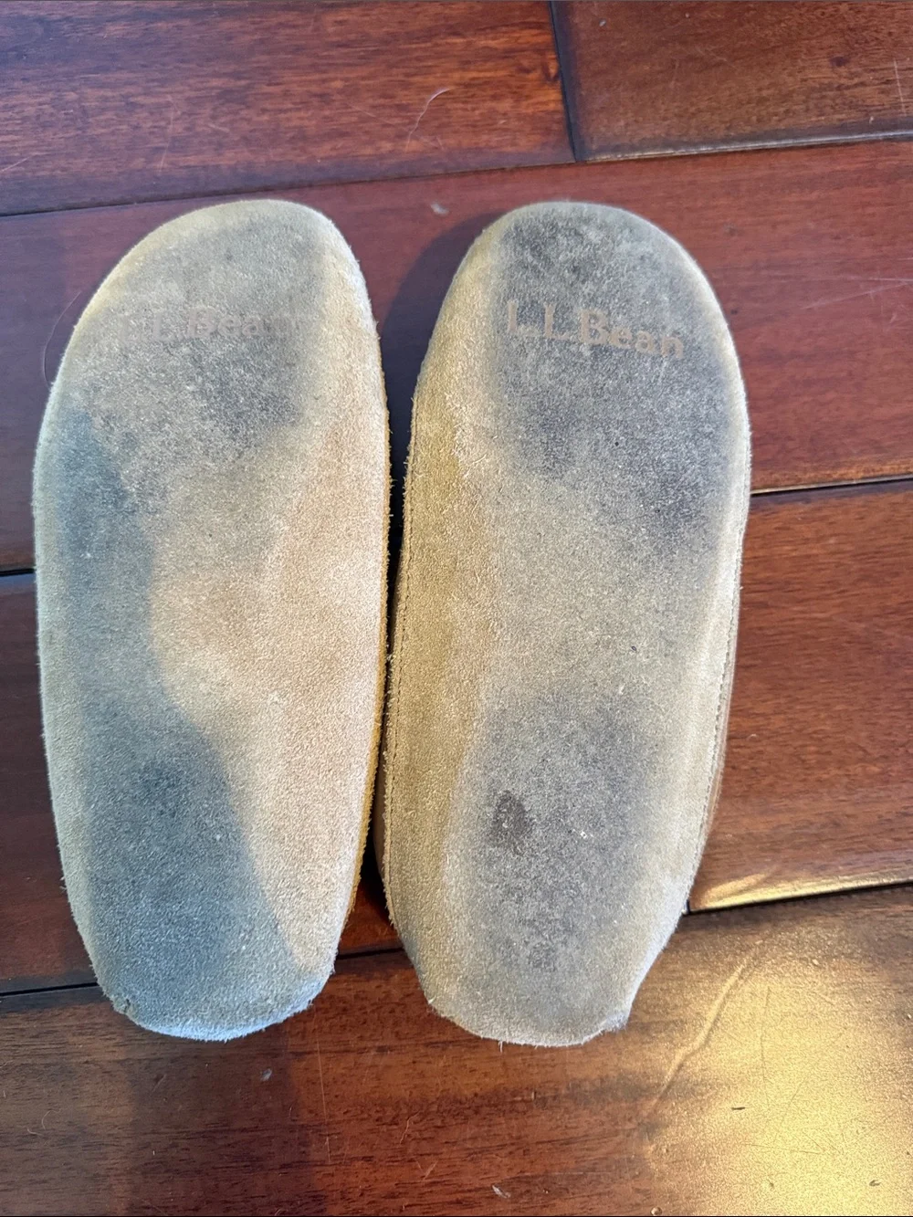 Kid’s LL Bean Suede Moccasin Slippers in Chestnut Brown with Shearling Lining